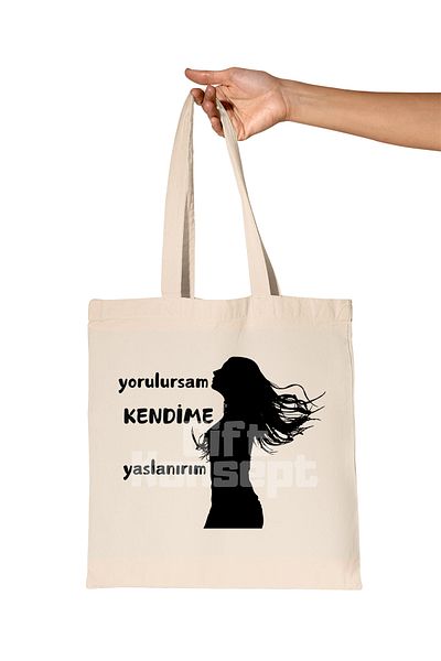 giftkonsept If I'M Tired, I'Ll Lean on Myself - Strong Woman Printed Gift Organic Raw Cloth Bag