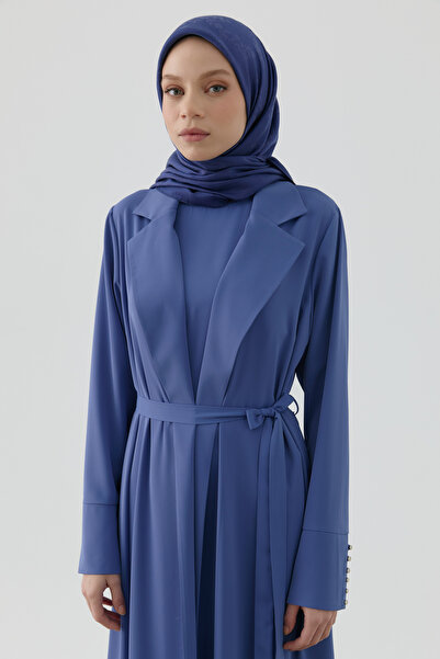 Tuğba Floral Jakar Nida Naturel Eşarp - Lacivert