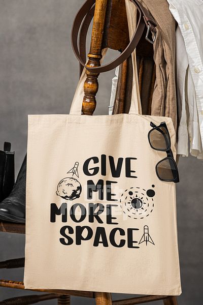 giftkonsept Give Me More Space 1 Printed Space Space Request Astronaut Printed Gift Organic Raw Cloth Bag