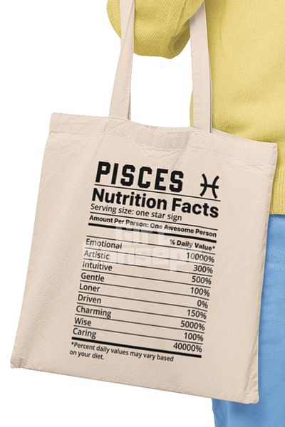 giftkonsept Pisces Nutrition Facts Humorous Printed Gift Organic Raw Cloth Bag