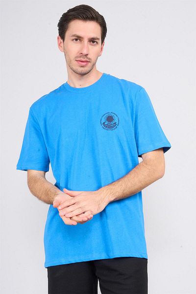 Çetinkaya Chester Polo 3833 Crew Neck 30/1 Combed Cotton Comfort Printed T-Shirt Cobalt