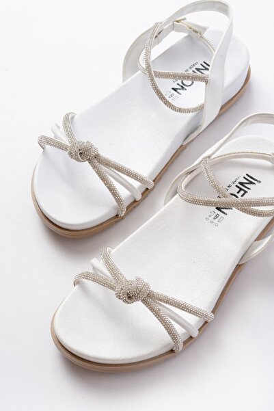 infon shoes creation 1001-1120 Καθημερινά Γυναικεία Σανδάλια White Silver Stone