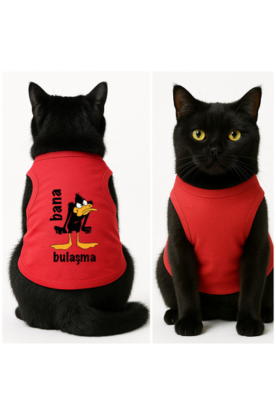 Buddy Store ملابس قطط - قميص داخلي مطبوع عليه Don't Mess With Me باللون الأحم...