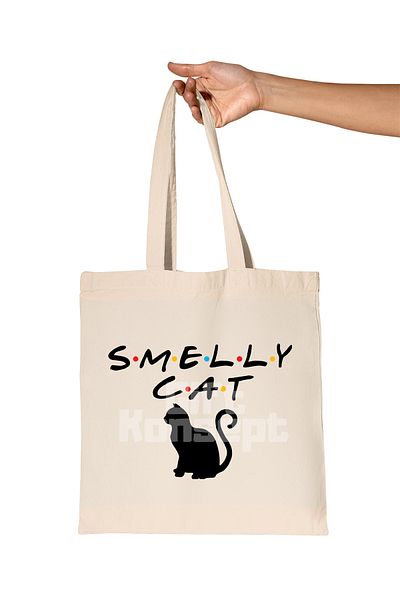 giftkonsept Smelly Cat Printed Friends Organic Raw Cloth Bag