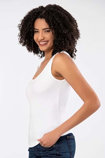 Asel Women's Ribbed Look Thick Strap Basic Undershirt