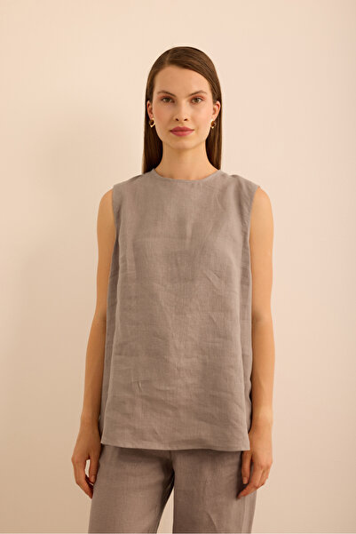 Aker Crew Neck Sleeveless Linen Blouse