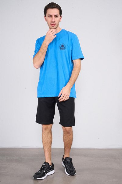 Çetinkaya Chester Polo 3833 Crew Neck 30/1 Combed Cotton Comfort Printed T-Shirt Cobalt