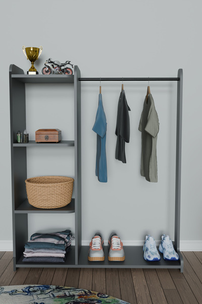 Remaks MODA AÇIK ELBİSE DOLABI KONFEKSİYON ASKISI PORTMANTO ASKILIK-ANTRASİT