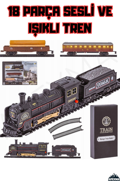 Apexma Oyuncak Işıklı ve Sesli Vagonlu Retro Model Tren - 18 Parça Raylı Tren...