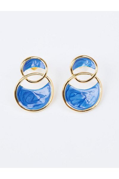 Jimmy Key Navy Blue Enamel Detailed Two Hoop Earrings