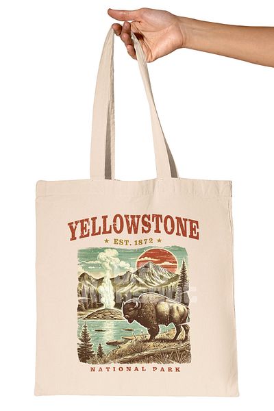 giftkonsept Yellowstone Summer Trip Printed Summer Vacation National Park Printed Gift Organic Raw Cloth Bag