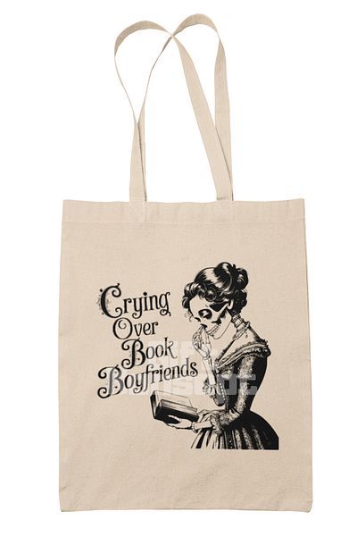 giftkonsept Crying over Book Boyfriends Book Lover Printed Gift Organic Raw Cloth Bag