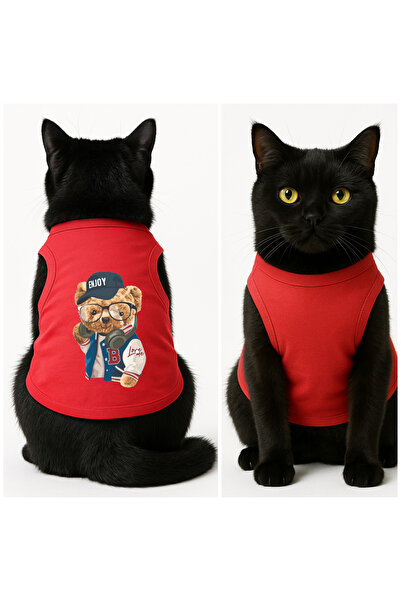 Buddy Store ملابس قطط - قميص داخلي - استمتع بقميص داخلي أحمر مطبوع - مقاس M