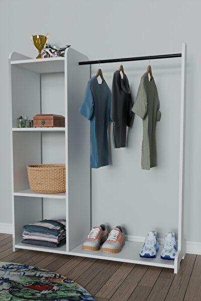 Remaks MODA AÇIK ELBİSE DOLABI KONFEKSİYON ASKISI PORTMANTO ASKILIK-BEYAZ