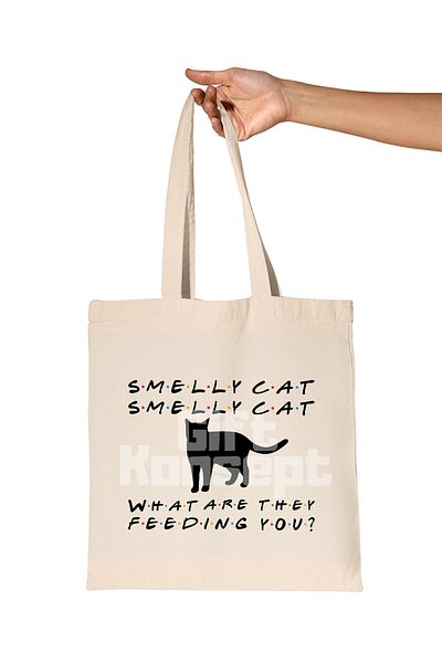 giftkonsept Smelly Cat Printed Friends Organic Raw Cloth Bag