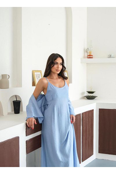 FMN Collection Midi Length Casual Stylish Dress Button Design Shirt Hijab Compatible Multiple Double Suit Strap Loose Fit