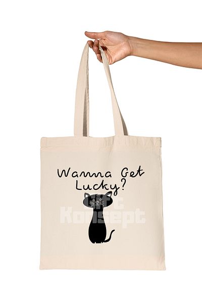 giftkonsept Wanne Get Lucky Lucky Cat Printed Gift Organic Raw Cloth Bag