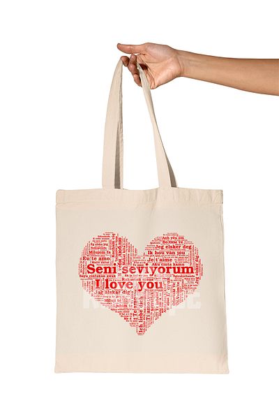 giftkonsept I Love You in 100 Languages Printed Husband and Wife Valentine's Day Anniversary Gift Organic Raw Cloth Bag
