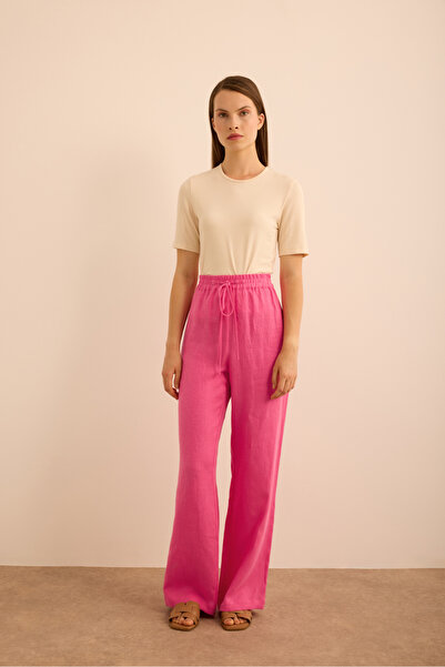 Aker Beli Lastikli Keten Pantolon