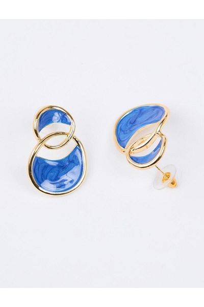 Jimmy Key Navy Blue Enamel Detailed Two Hoop Earrings