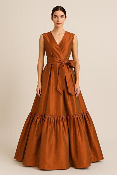 UNTIMELY Double Breasted Closure & Ruffle Taffeta Maxi Dress
