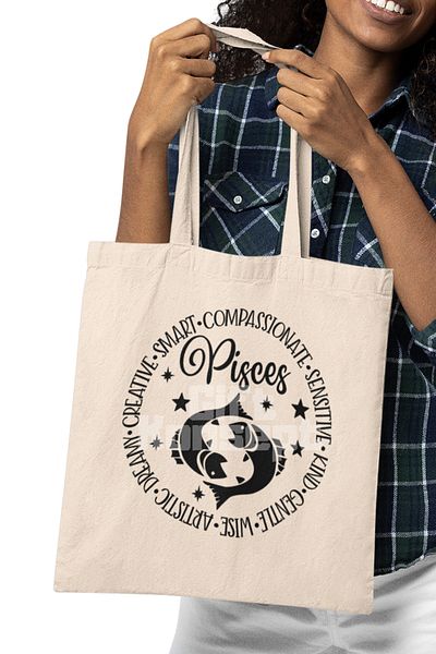 giftkonsept Pisces Personality Traits Themed Pisces Printed Gift Organic Raw Cloth Bag
