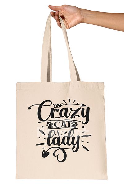 giftkonsept Crazy Cat Lady Printed Cat Crazy Woman Cat Lover Printed Gift Organic Raw Cloth Bag