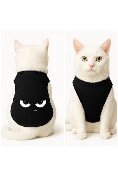 Buddy Store ملابس قطط - قميص داخلي أسود مطبوع على شكل عين - مقاس S
