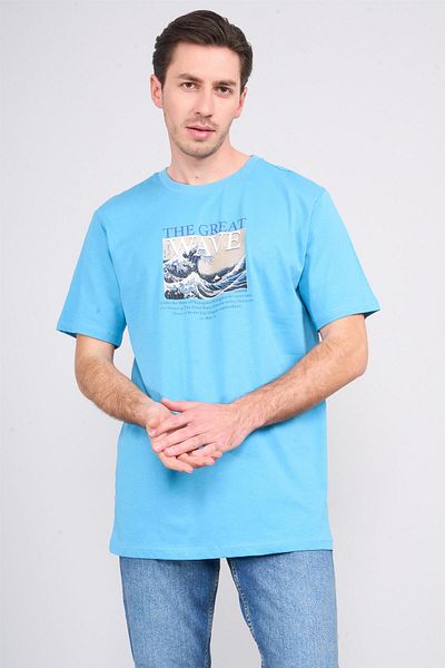 Çetinkaya Chester Polo 4202 Unisex Crew Neck Cotton License T-Shirt Niagara Blue
