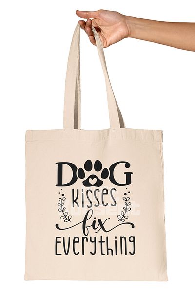 giftkonsept Dog Kisses Fix Everything Written Dog Lover Printed Gift Organic Raw Cloth Bag