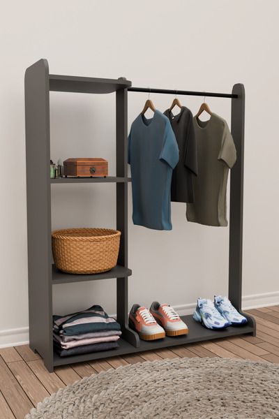 Remaks TARZ AÇIK ELBİSE DOLABI KONFEKSİYON ASKISI PORTMANTO ASKILIK-ANTRASİT