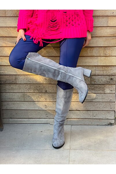 BERFONA FELİPE СІРИЙ ЗАМШОВИЙ ЧОБІТ З КАБЛУКОМ 5 СМ