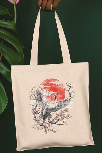 giftkonsept Japanese Art Traditional Printed Japanese Art Anime Manga Printed Gift Organic Raw Cloth Bag