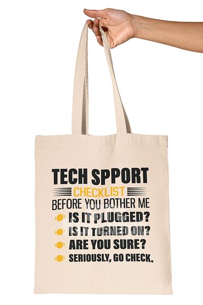 giftkonsept Tech Support Checklist Printed Funny Software Engineer Printed Gift Organic Raw Cloth Bag