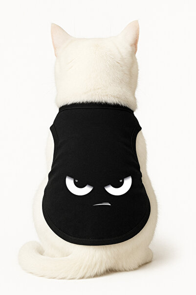 Buddy Store ملابس قطط - قميص داخلي أسود مطبوع على شكل عين - مقاس S