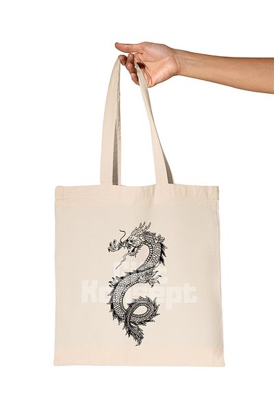 giftkonsept Black Drawing Dragon Printed Gift Organic Raw Cloth Bag