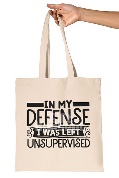 giftkonsept In My Defense I Was Left Unsupervised Written Funny Printed Gift Organic Raw Cloth Bag