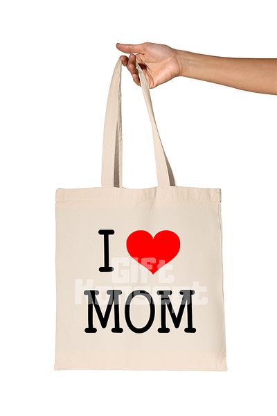 giftkonsept I Love Mom Printed Mother's Day Organic Raw Cloth Bag