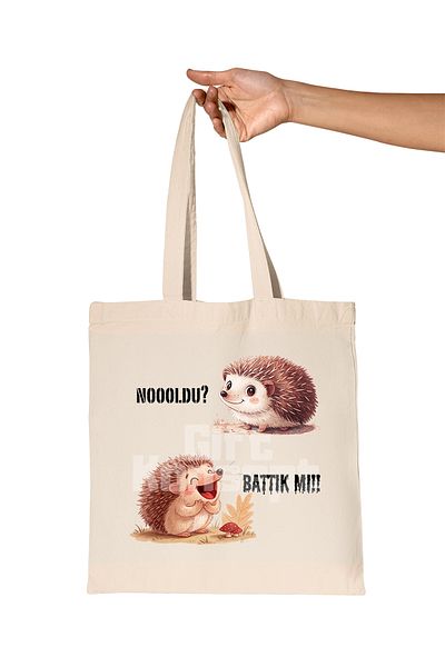 giftkonsept Noldu? Did We Fight? Hedgehog- Printed Gift Organic Raw Cloth Bag
