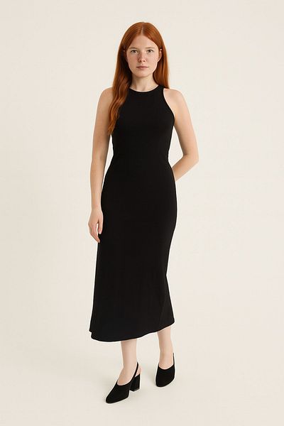 Kübra Tekstil Women S Black Halter Neck Bodycon Stylish Midi Dress – for Casual and Special Occasion Pairings