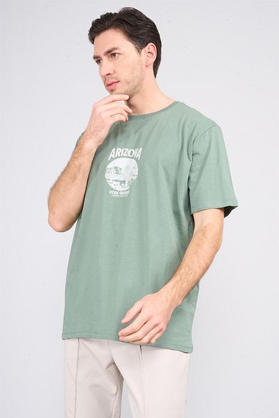 Çetinkaya Chester Polo 3850 Crew Neck 30/1 Combed Cotton Regular Printed T-Shirt Khaki