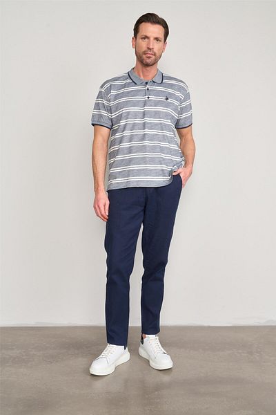 Çetinkaya Chester Polo 3941 Men's Polo Neck Ringelli 1-1 Pique T-Shirt Indigo-White