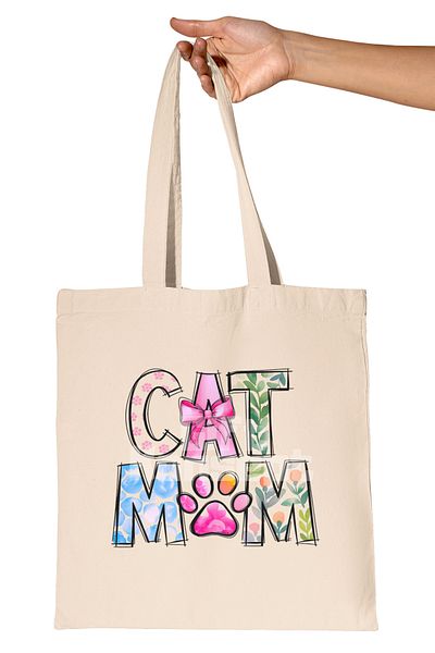 giftkonsept Cat Mom Patterned Cat Mother Cat Lover Stylish Printed Gift Organic Raw Cloth Bag