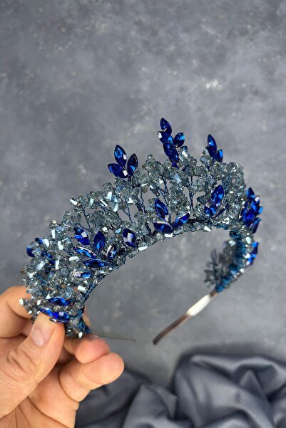 Limelia إكسسوار شعر العروس على شكل تاج من الحناء باللون الأزرق النيلي الطبيعي