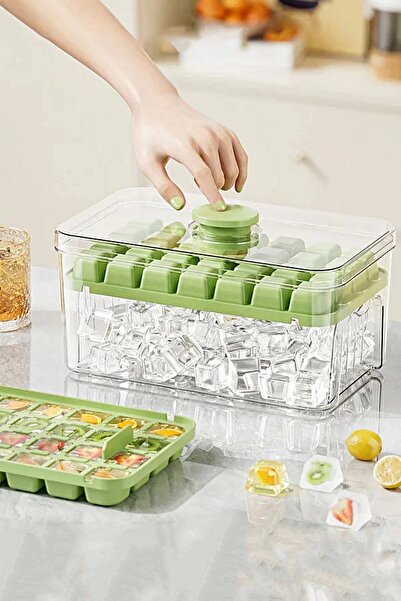 Tilbe Home Basmalı Çift Buz Kalıbı Buzluk Kapaklı Saklama Kutulu 56 Bölmeli H...