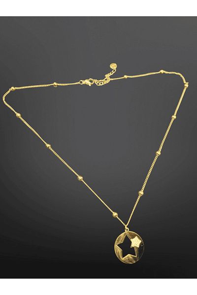 FM Gold Color Star Figured Round Model 316L Stylish Trend Steel Elegant Necklace |   Modern and Elegant Jewelry