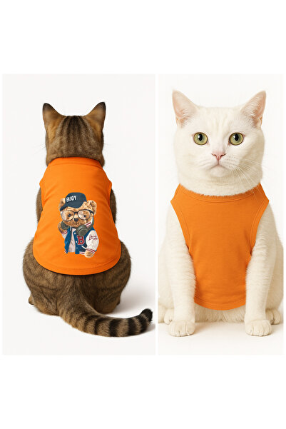 Buddy Store Cat Outfit Clothes Singlet - Enjoy Printed Orange Singlet - Size L