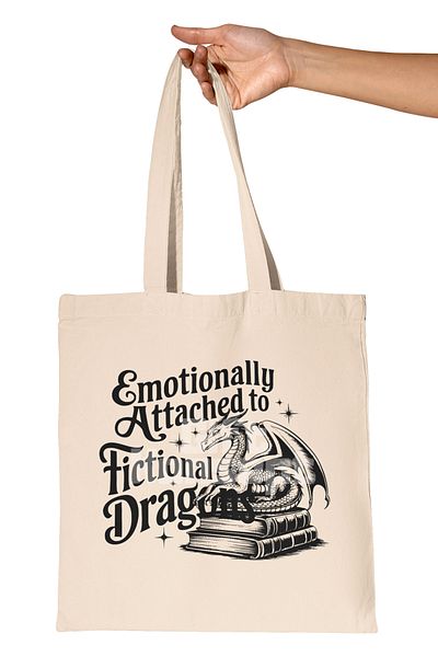 giftkonsept Emotionally Attached to Fictional Dragons Written Dragon Love Printed Gift Organic Raw Cloth Bag