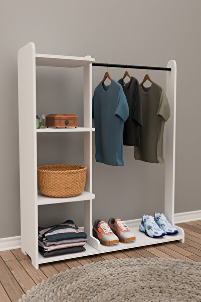 Remaks TARZ AÇIK ELBİSE DOLABI KONFEKSİYON ASKISI PORTMANTO ASKILIK-BEYAZ