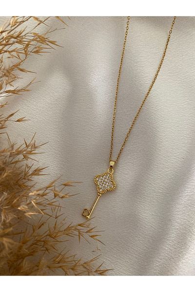 stainless steell Zircon Stone Key Steel Necklace